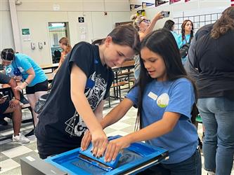 photo of students in summer program learning how to screen print